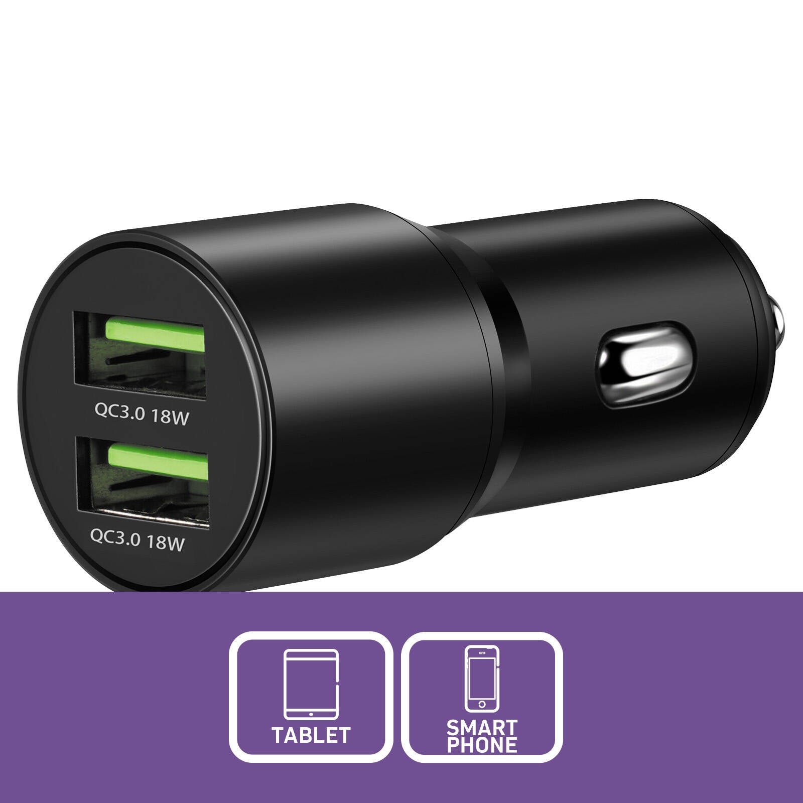 Antsig 36W 2-Port USB Car Charger AP629B - Metal, Charges Two Devices at Once
