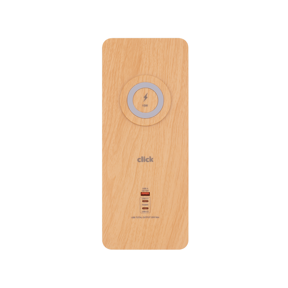 Click Cable Management Box with USB and Wireless Charger Wood-Look Lid CMB300WUPD