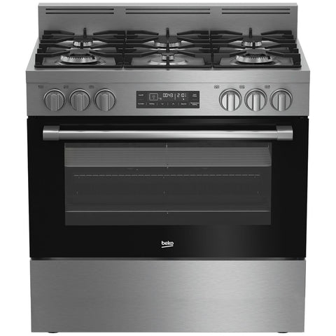 Beko 90cm Dual Fuel Freestanding Oven - 130L Twin Fan, Six Gas Burners, Stainless Steel - BFC918GMX1