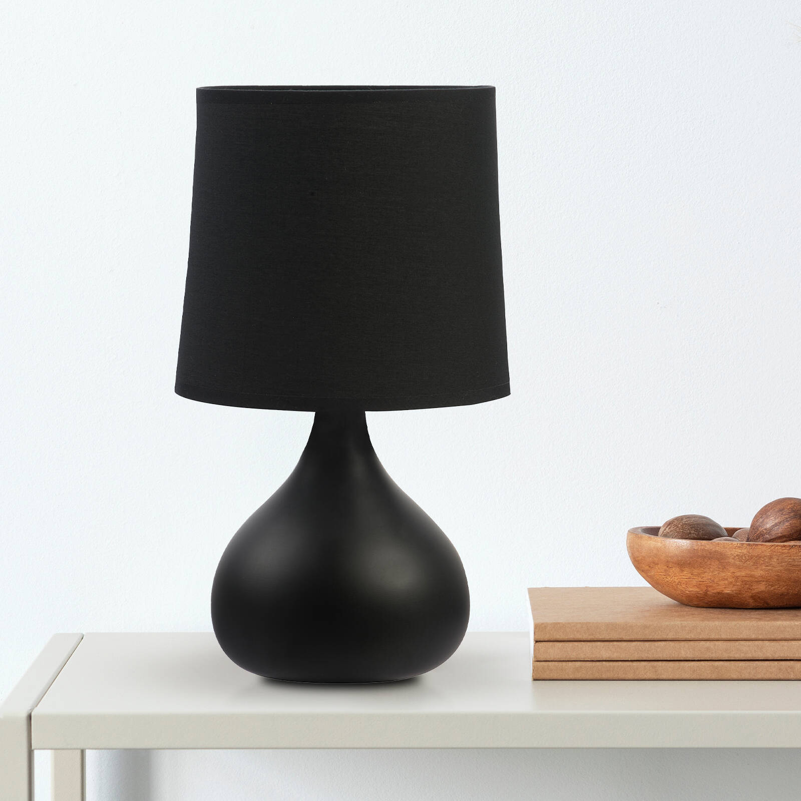 Verve Design Black Ceramic Dala Table Lamp - 40W E14 Drum Shade