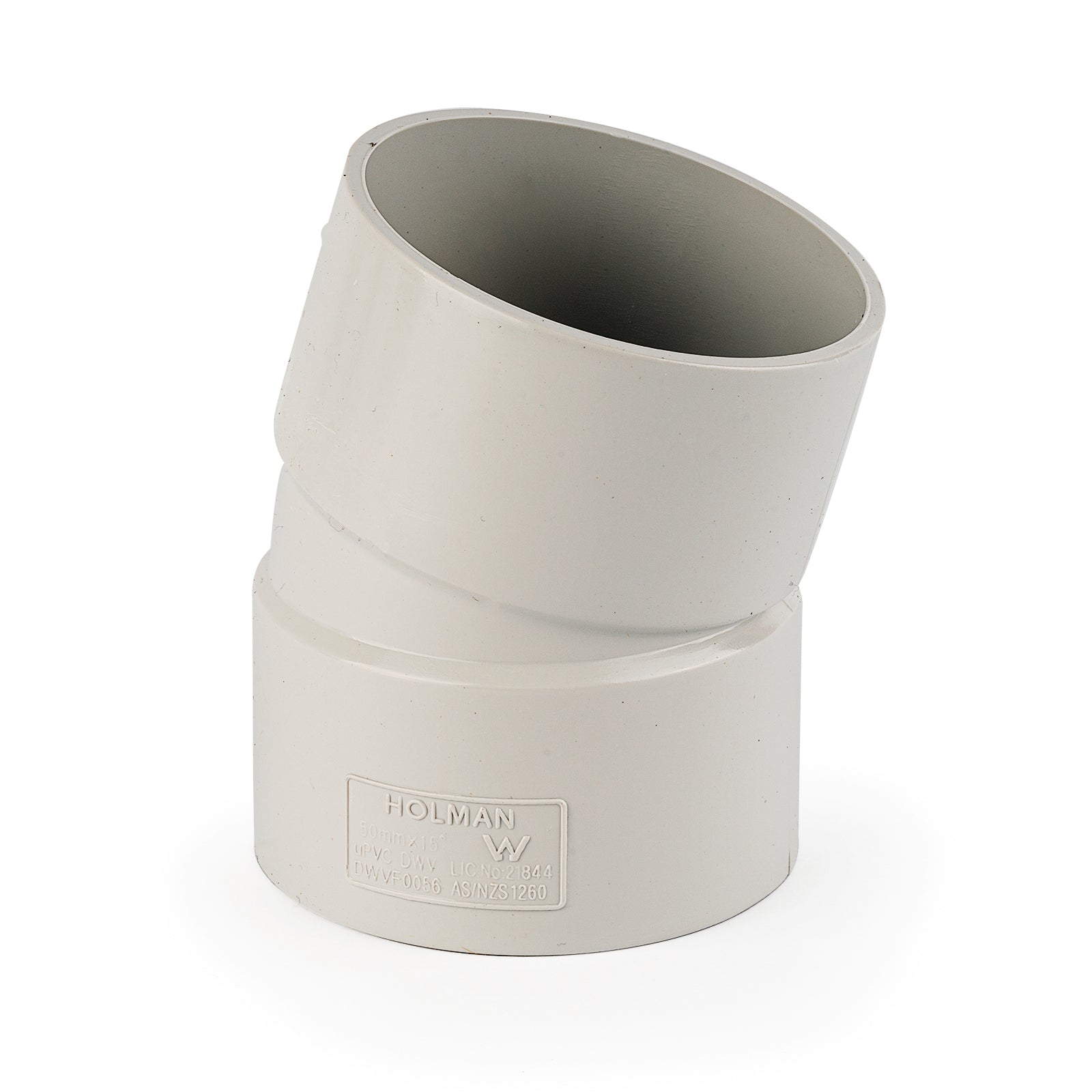 Holman 50mm 15 Degree Female & Female PVC DWV Plain Bend, Grey