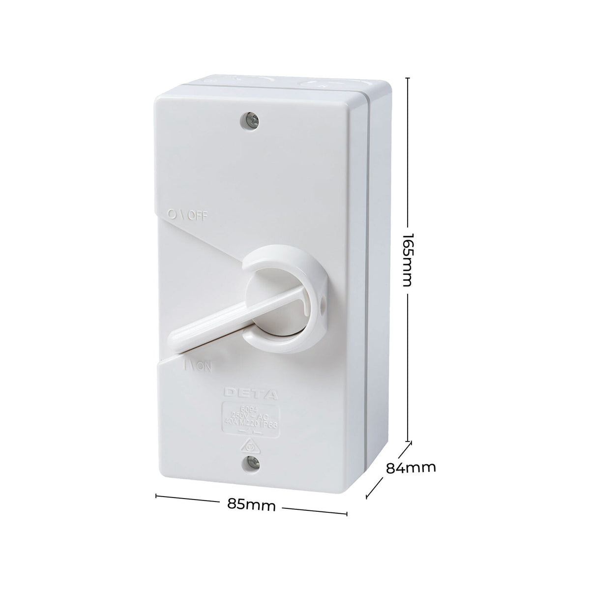 DETA 40 Amp Weatherproof Isolator Switch 250V Polycarbonate Outdoor