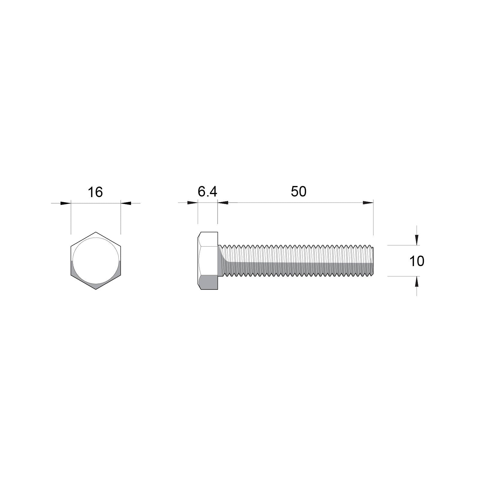 Zenith M10 x 50mm Zinc Plated Hex Head Bolt & Nut, 4.6 Grade Steel - Single
