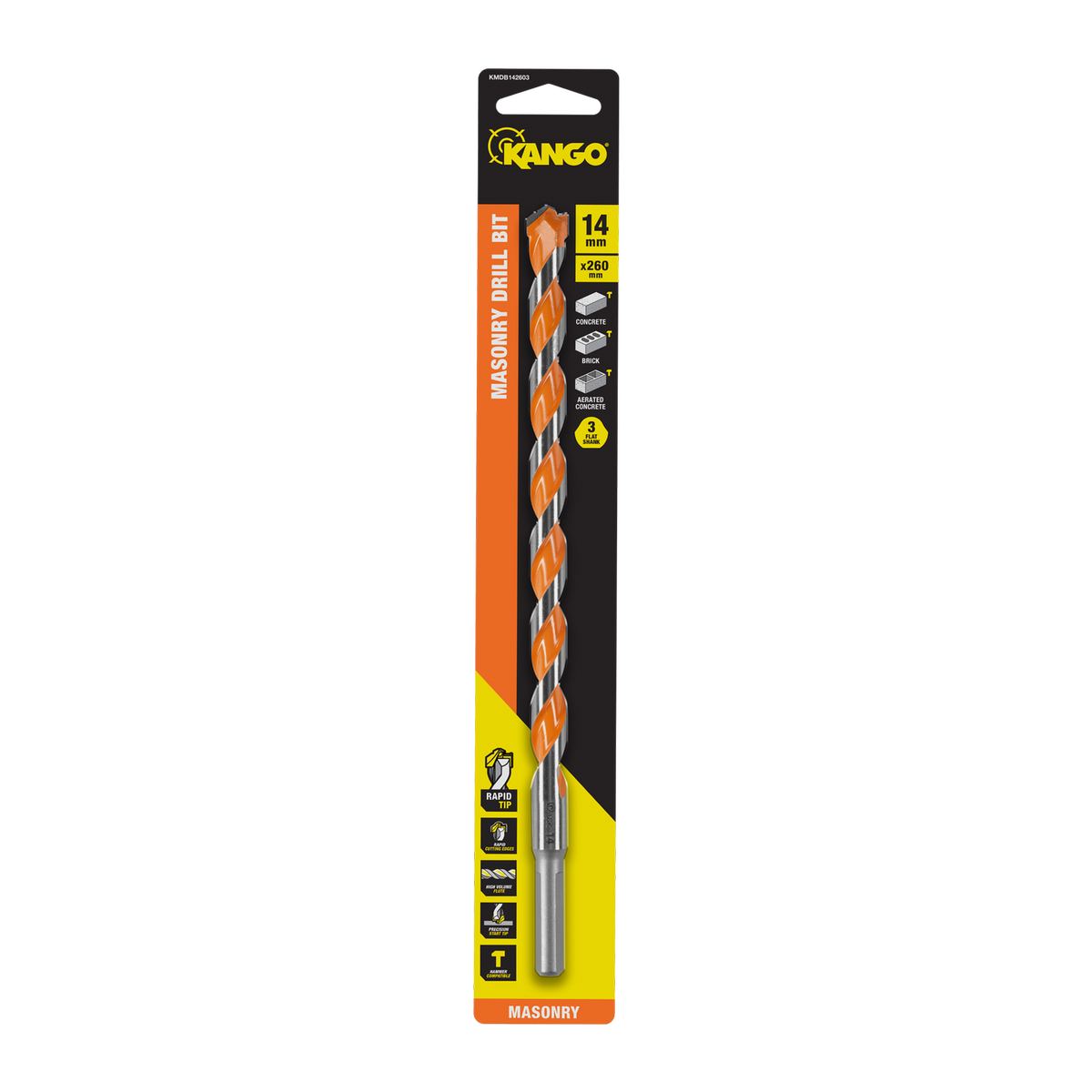 Kango 14 x 260mm Masonry Drill Bit - 1/4" Hex Carbide Rapid Tip for Concrete & Brick