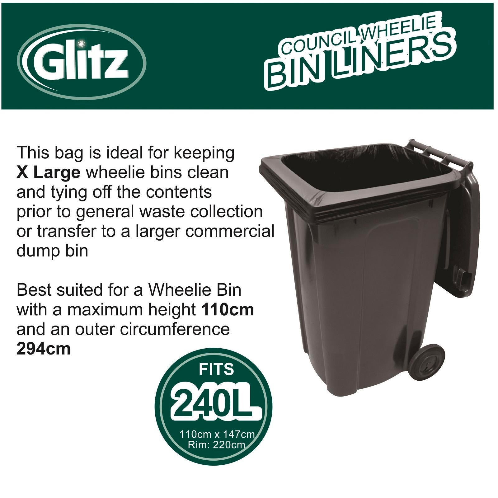 Glitz 240L Wheelie Bin Liners - 10 Pack