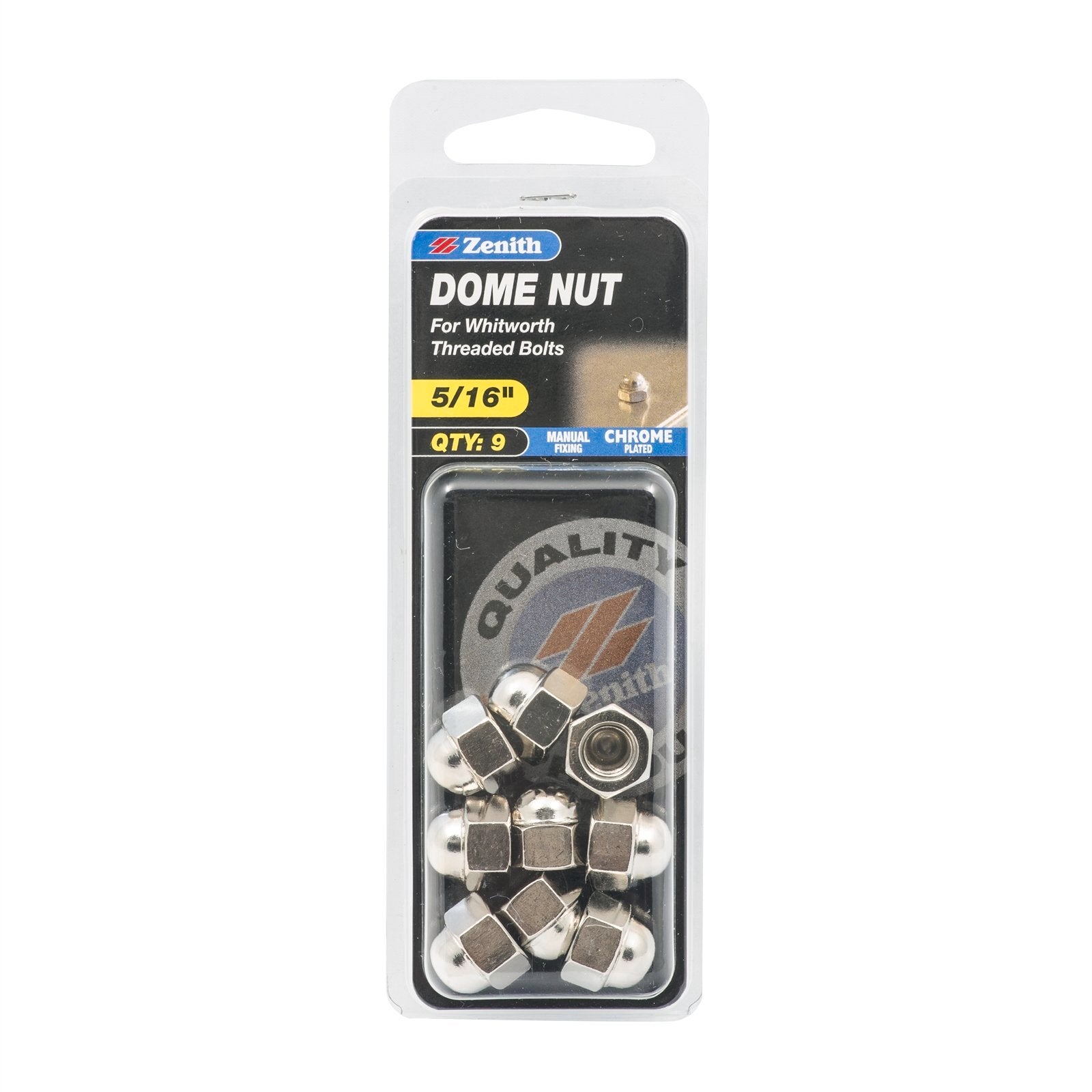 Zenith 5/16" Chrome Plated Steel Dome Nuts - 9 Pack