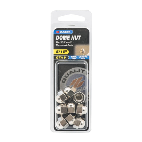 Zenith 5/16" Chrome Plated Steel Dome Nuts - 9 Pack