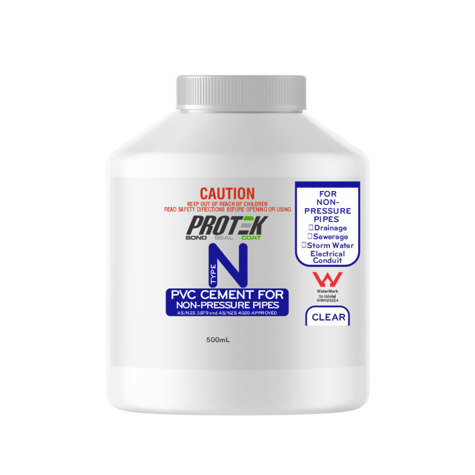 Protek 500ml Type N Clear PVC Cement for Non-Pressure Pipes