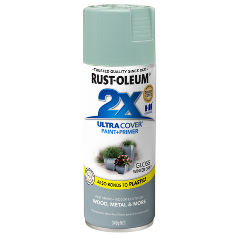Rust-Oleum 2X Ultra Cover Gloss Winter Grey Spray Paint 340g - Indoor & Outdoor Paint & Primer