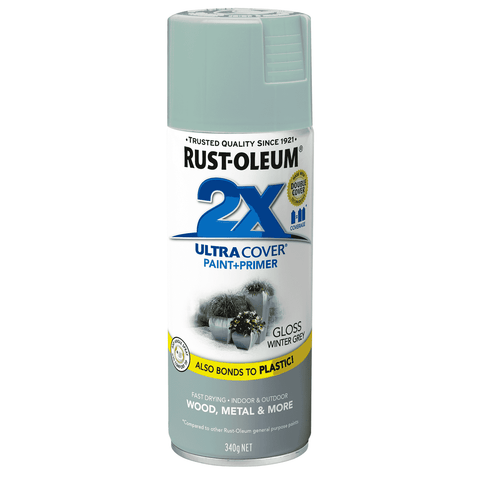 Rust-Oleum 2X Ultra Cover Gloss Winter Grey Spray Paint 340g - Indoor & Outdoor Paint & Primer
