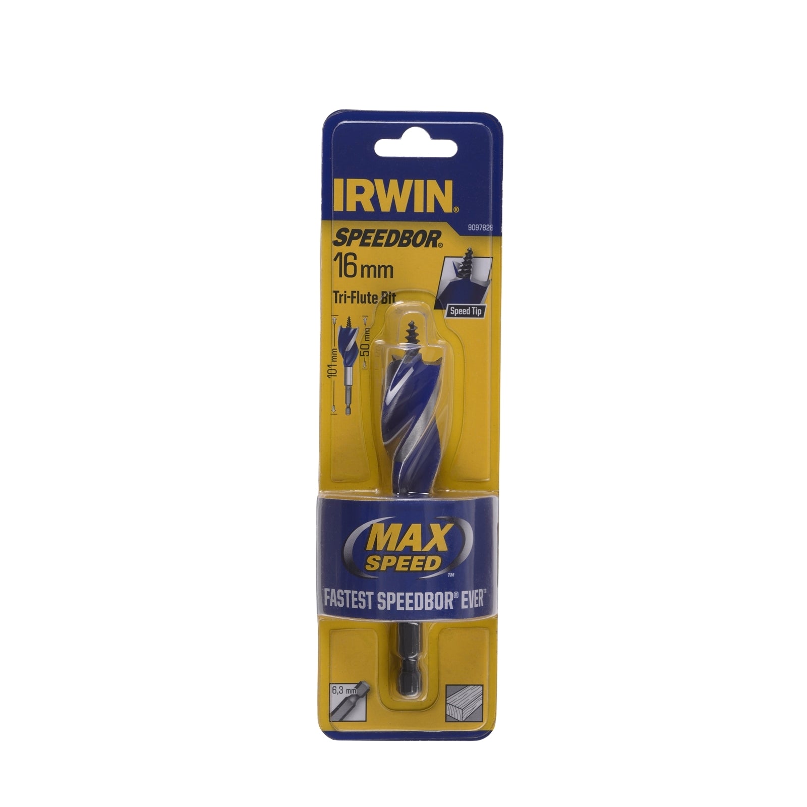 IRWIN 16 x 101mm Speedbor Max Speed Tri-Flute Bit, Quick Change
