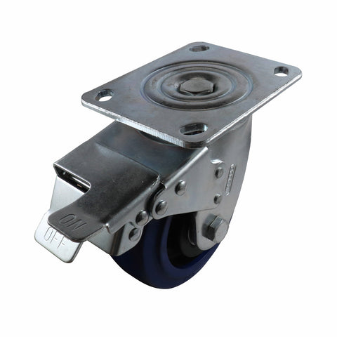 Easyroll 125mm Blue Elastic Rubber Swivel Brake Castor