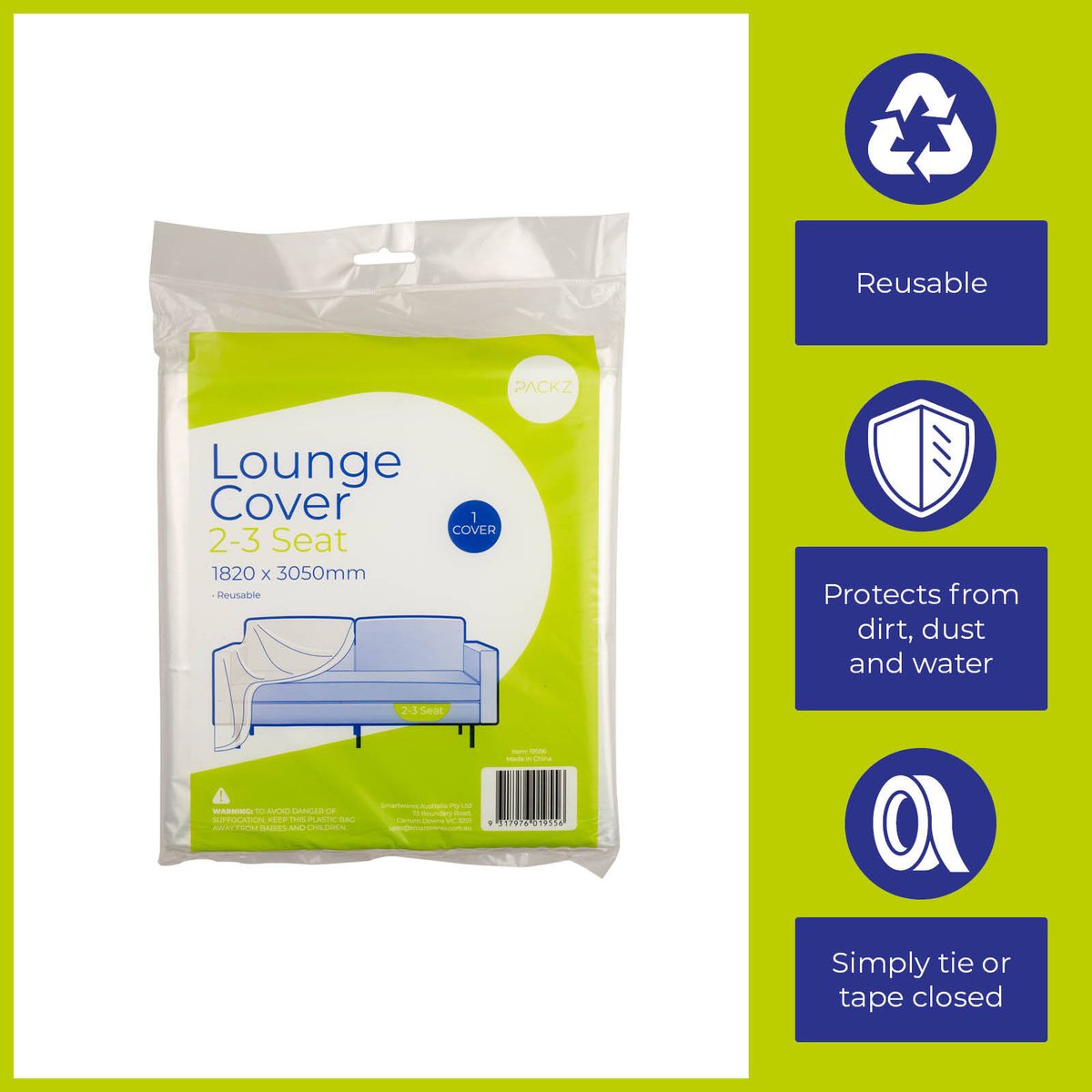 Packz Clear Plastic 2-3 Seater Lounge Cover 1820 x 3050mm