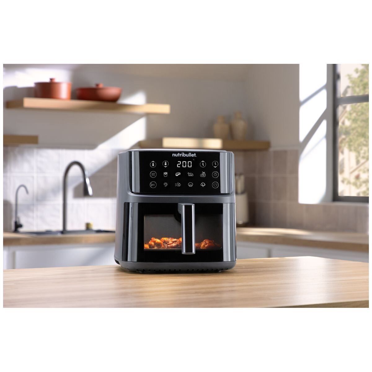 NutriBullet CrispLite Vision 8L Air Fryer - Viewing Window, Interior Light, Reversible Plate - NBA07350