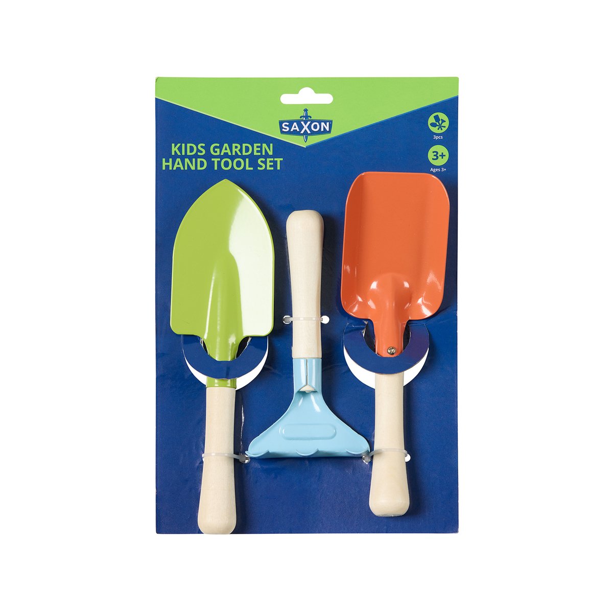 Saxon Kids Garden 3 Piece Set - Timber Handle Trowel, Rake & Scoop with Steel Heads