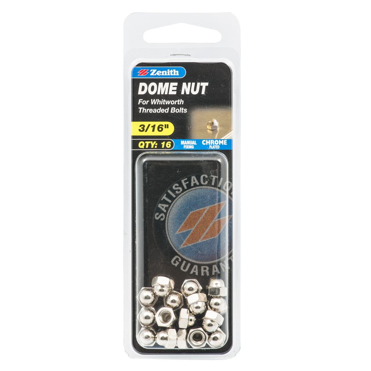Zenith 3 16 Chrome Plated Dome Nut 16 Pack - Silver - Whitworth Compatible - SuperSaverAU - view 1