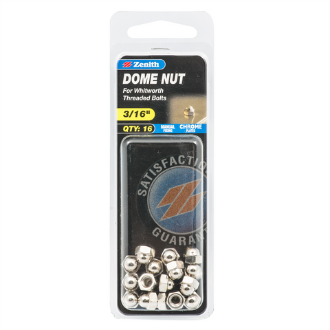 Zenith 3 16 Chrome Plated Dome Nut 16 Pack - Silver - Whitworth Compatible - SuperSaverAU - view 1