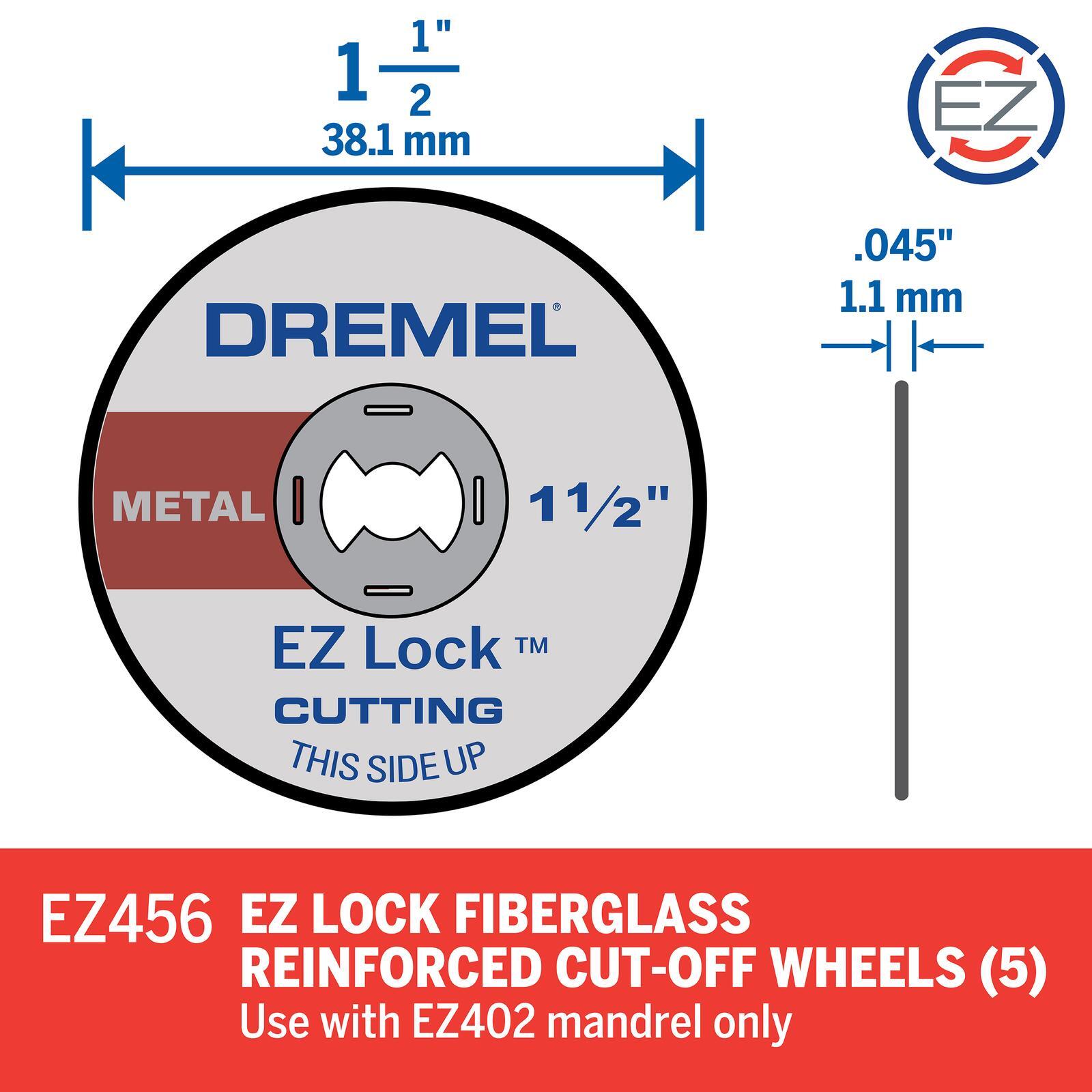 Dremel EZ Lock 38mm Metal Cut Off Wheels (EZ456), Reinforced Fibre, 5 Pack