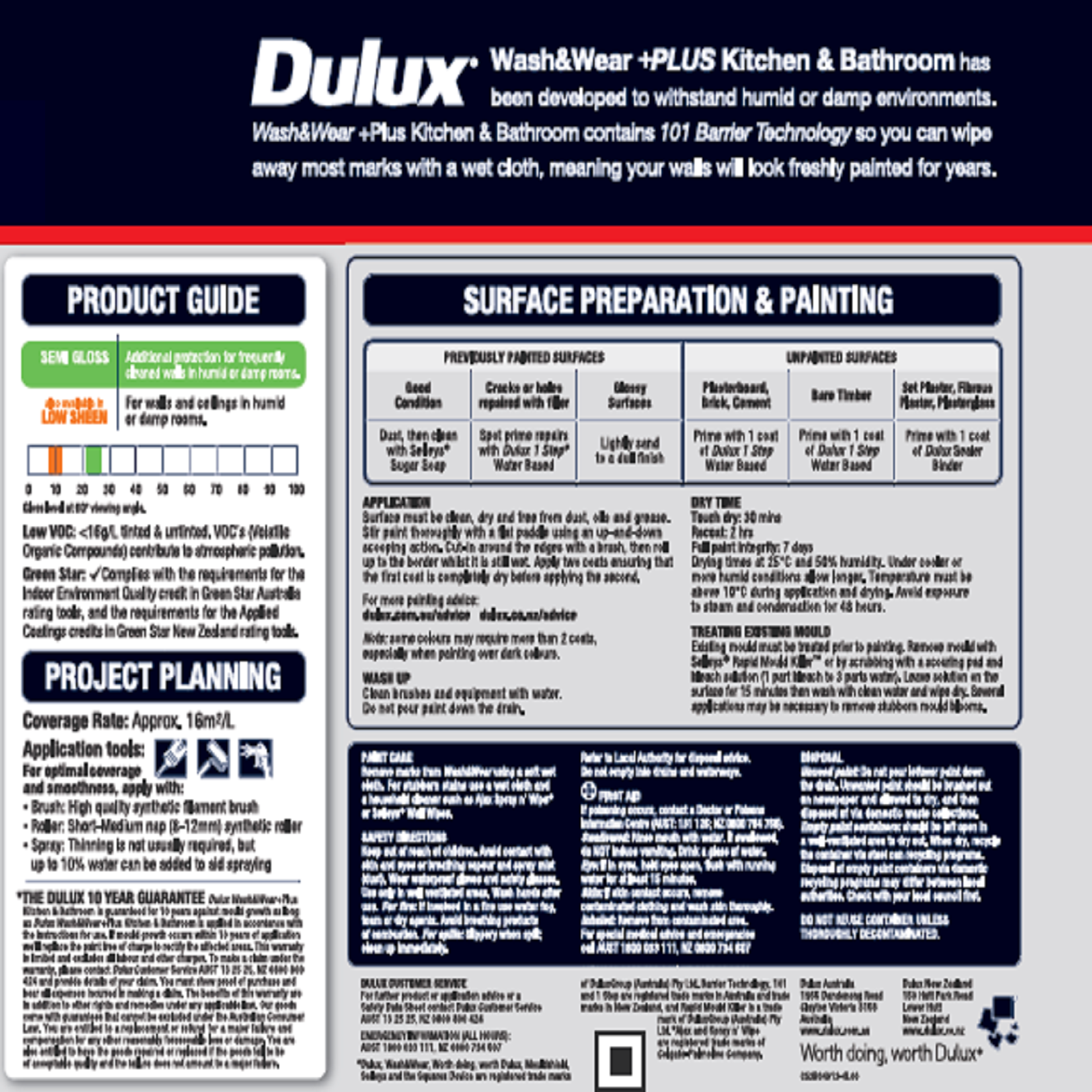 Dulux Wash&Wear +PLUS Kitchen & Bathroom Interior Paint 1L Semi Gloss Vivid White