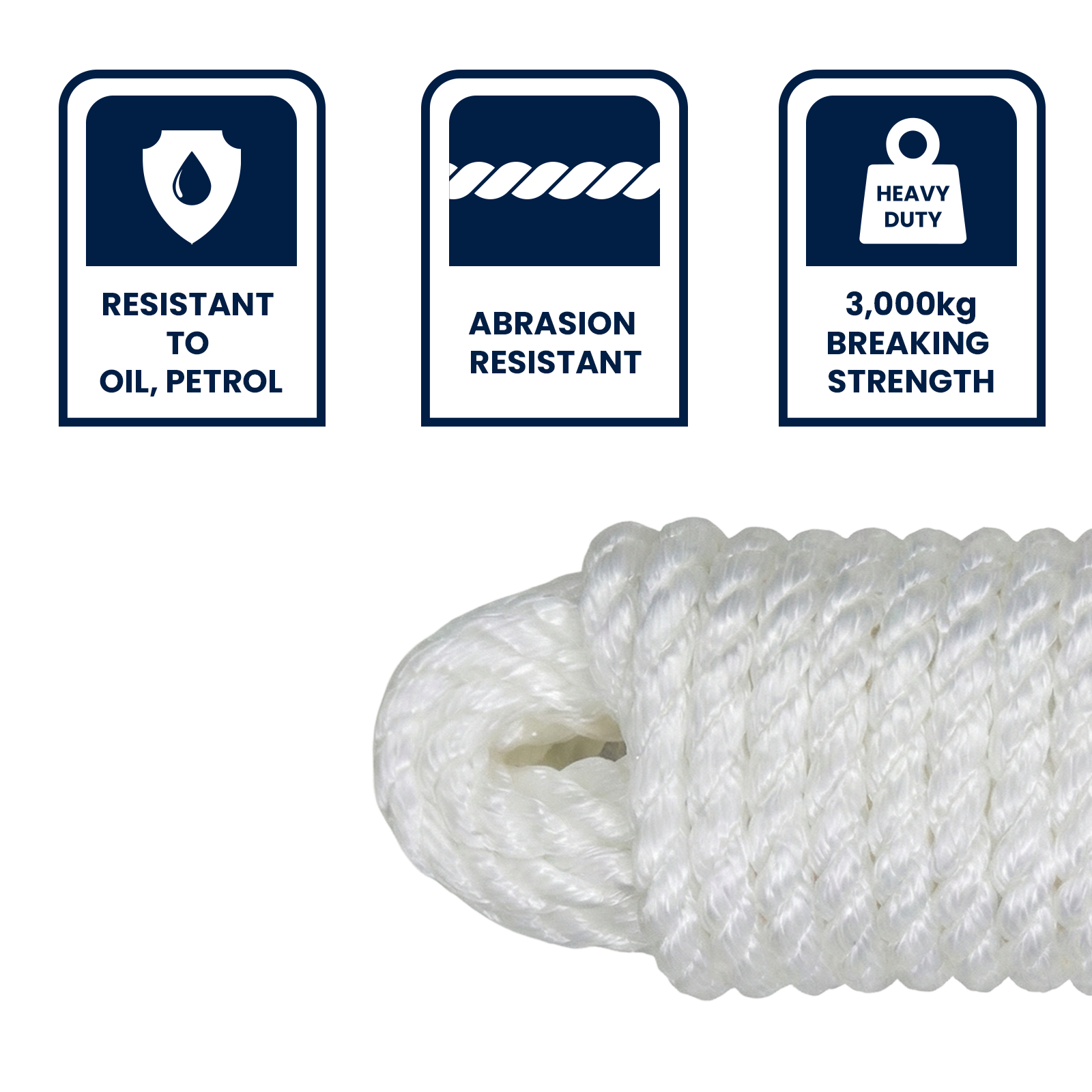 Grunt 16mm x 20m Super Silver Rope, White Polypropylene, Weather Resistant, 3000kg Break Strength