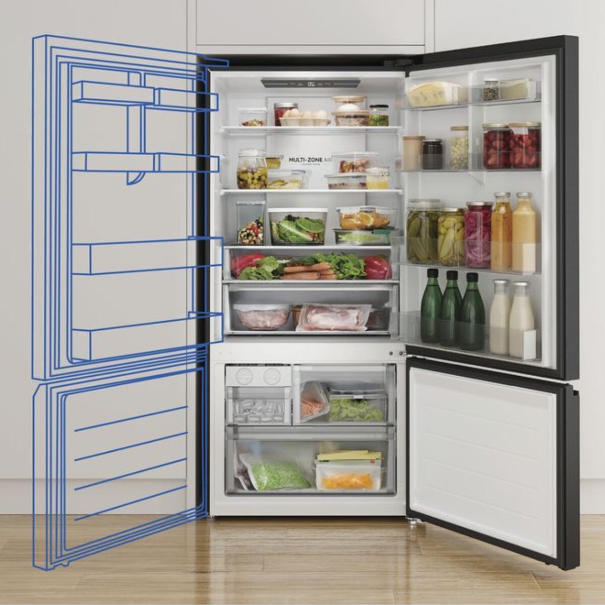 Haier 517L 500 Series Bottom Mount Fridge - Black, 8 Star Energy, Reversible Door - HRF510BEC