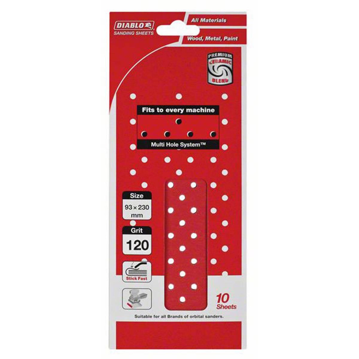 Diablo 93 x 230mm 120 Grit Hook & Loop Multihole Sanding Sheets, 10 Pack
