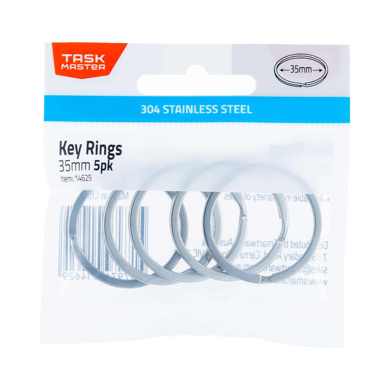 Taskmaster 35mm 304 Grade Stainless Steel Key Ring 5 Pack