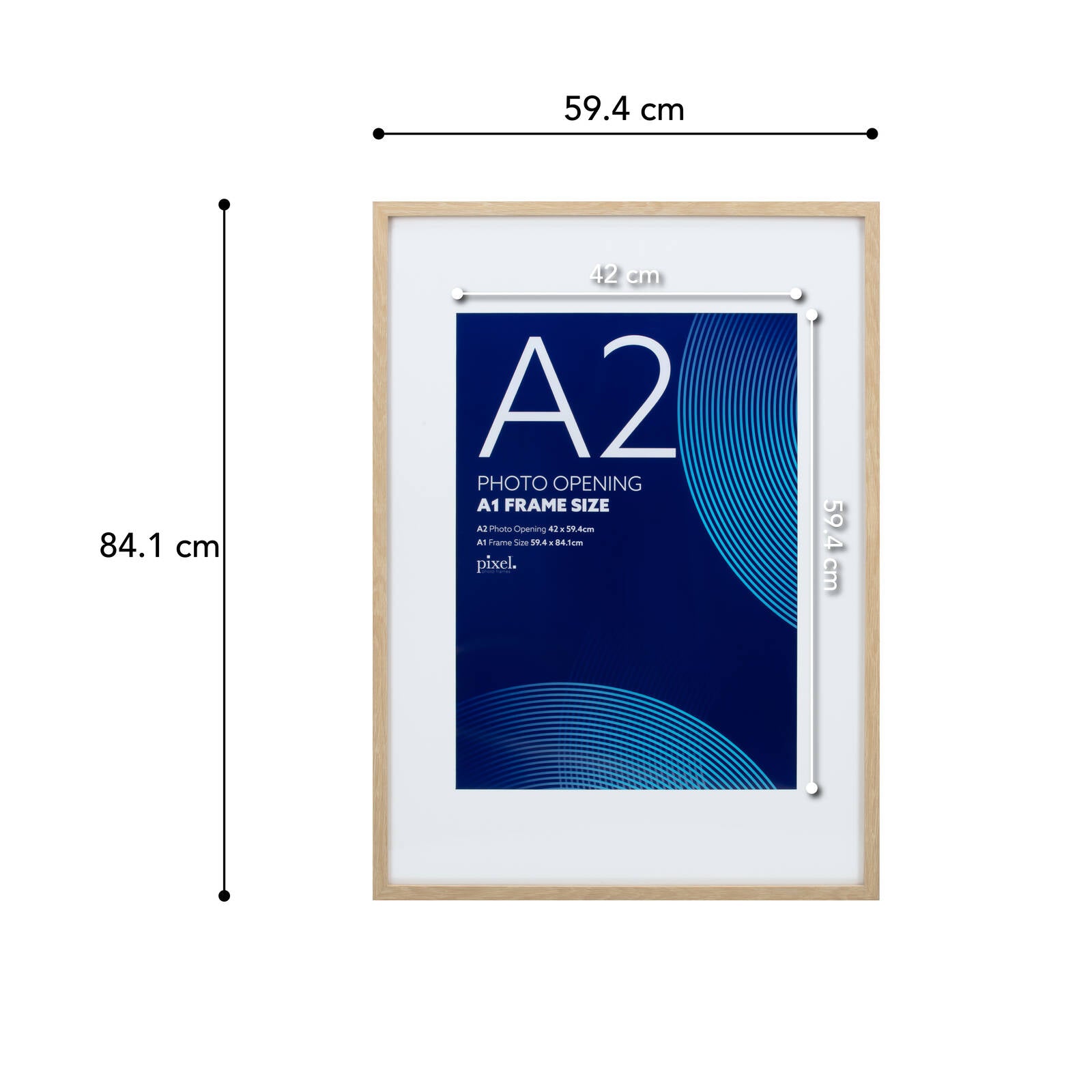 Pixel Natural A1 Mat to A2 Poster Frame, MDF & Perspex