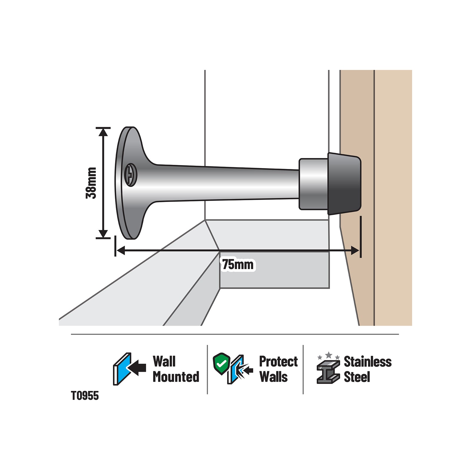 Adoored 75mm Stainless Steel Arrow Door Stop, Weather & UV Resistant