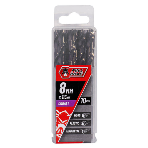Full Boar 8mm M35 Cobalt Drill Bit 10 Piece for Hard Metal Wood Plastic