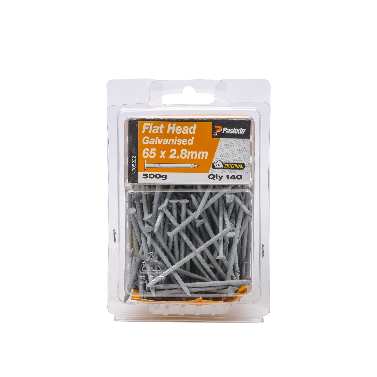 Paslode Galvanised Steel Flat Head Nails 65 x 2.8mm 500g - 140 Pack