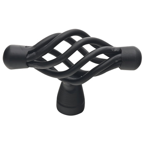 Prestige 71mm Matte Black Twist T Shape Knob, Steel, Modern Cabinet Drawer Knob