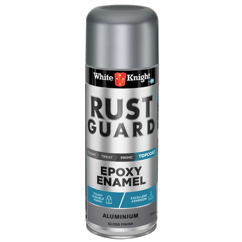 White Knight Rust Guard Epoxy Enamel Spray Paint 310g - Aluminium Gloss, Solvent Based Metal Finish