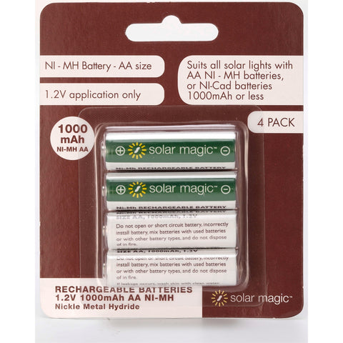 Solar Magic AA 1000mAh Ni-MH Rechargeable Batteries, 4 Pack SMB1000