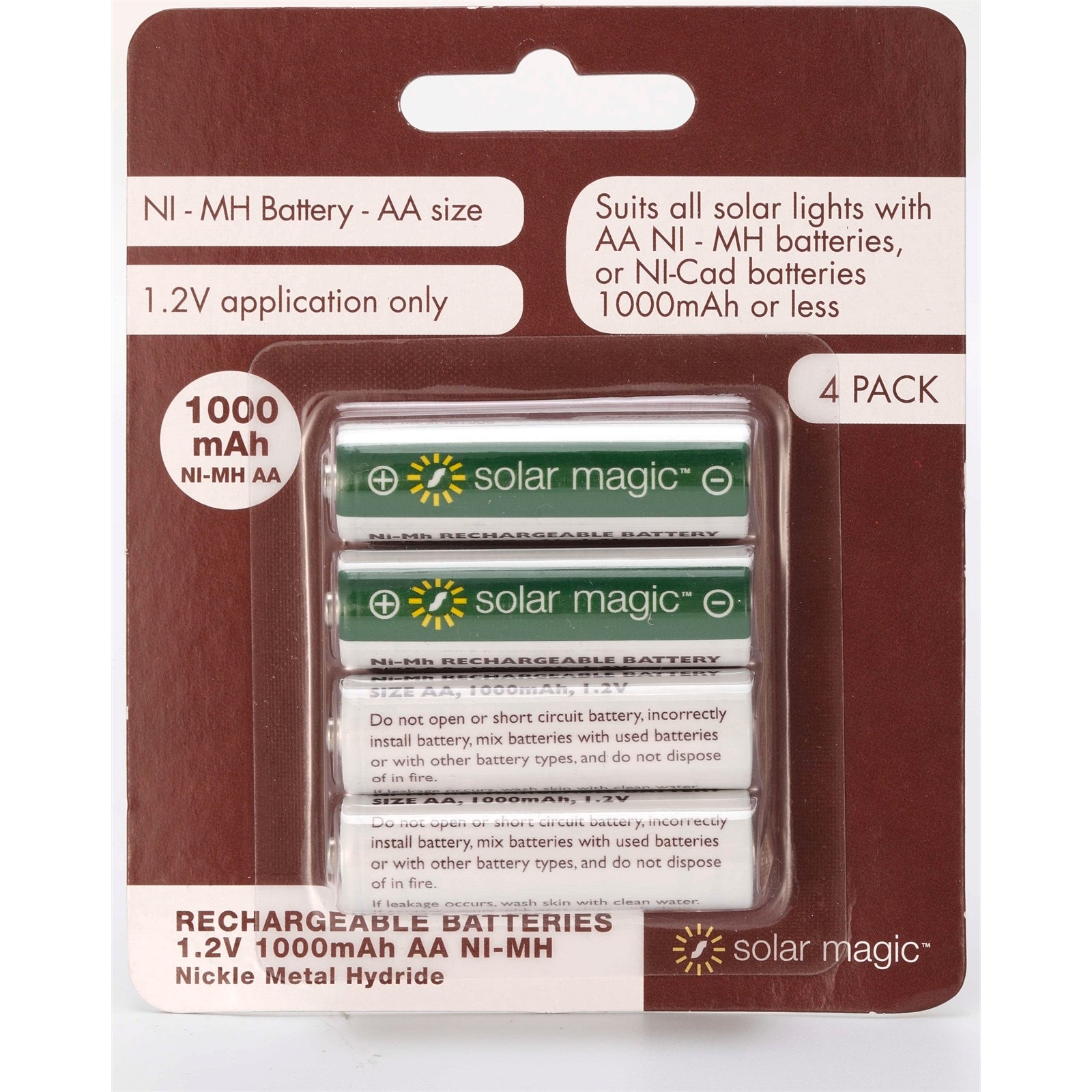 Solar Magic AA 1000mAh Ni-MH Rechargeable Batteries, 4 Pack SMB1000