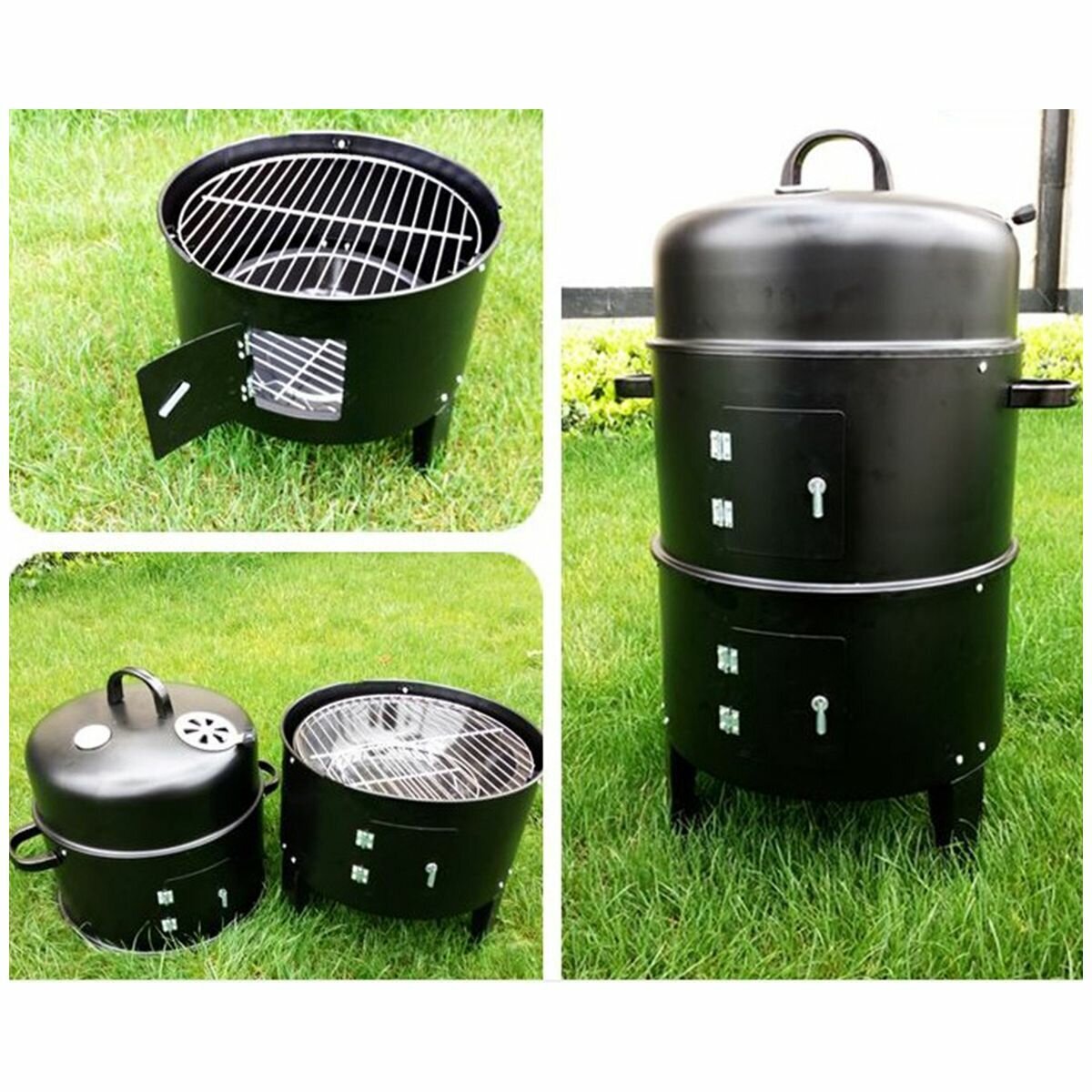 SOGA Charcoal Smoker BBQ - 3 in 1 Barrel Grill, Smoker and Fire Pit, Black - CHARCOALBBQSMOKER