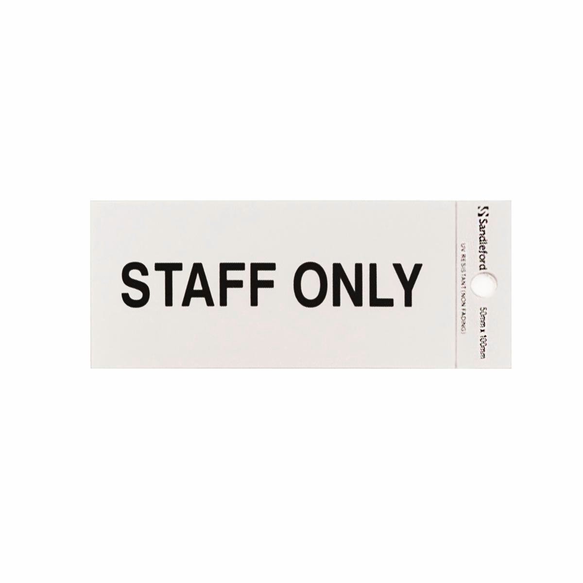 Sandleford 100 x 50mm Staff Only Self Adhesive Sign, Gloss Silver Weather Resistant Polycarbonate