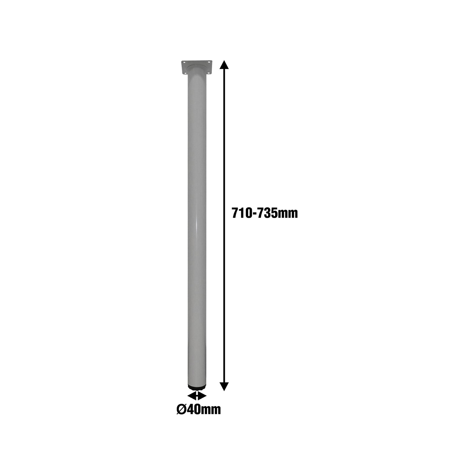 Adoored 40 x 710mm White Steel Round Adjustable Furniture Leg
