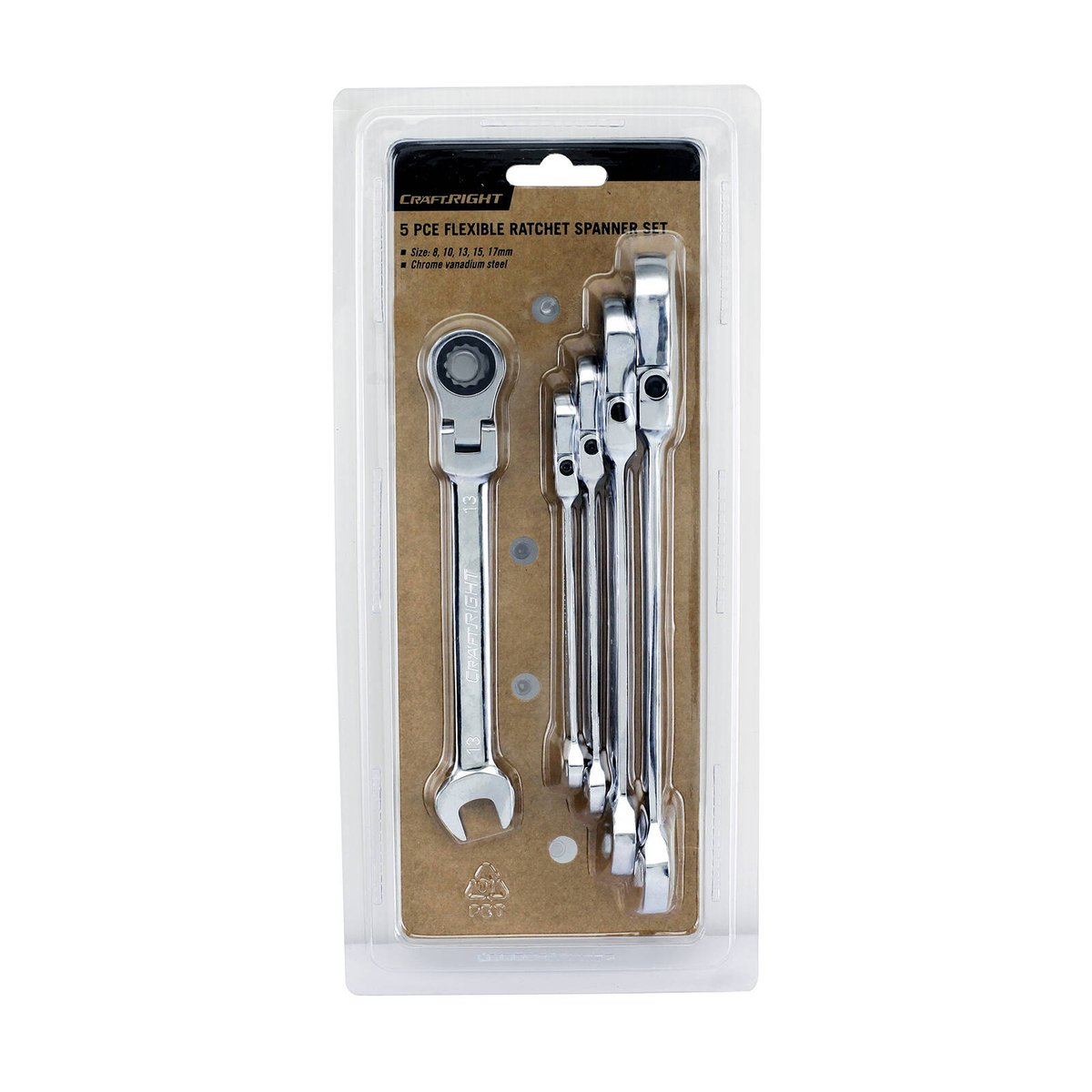 Craftright 5 Piece Steel Flexible Ratchet Spanner Set