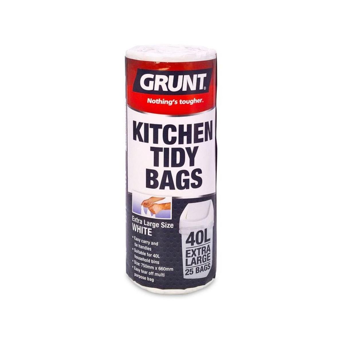 Grunt Kitchen Tidy Bags - 40L - High Density Polyethylene - Easy Tie Handles - 25 Pack - SuperSaverAU - view 1