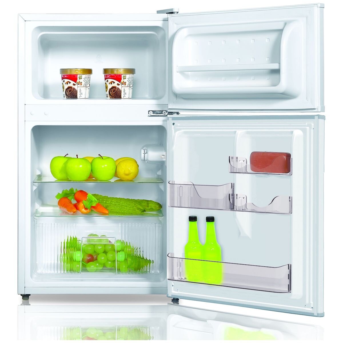 Mykin 87L Top Mount Bar Fridge - White, Separate Freezer, Reversible Door, 40dB - MBF91W