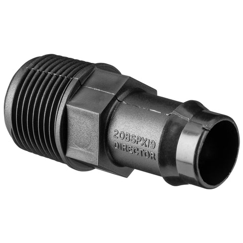 Pope 19mm Tail x 20mm BSP Male Director - Black Poly Irrigation Connector