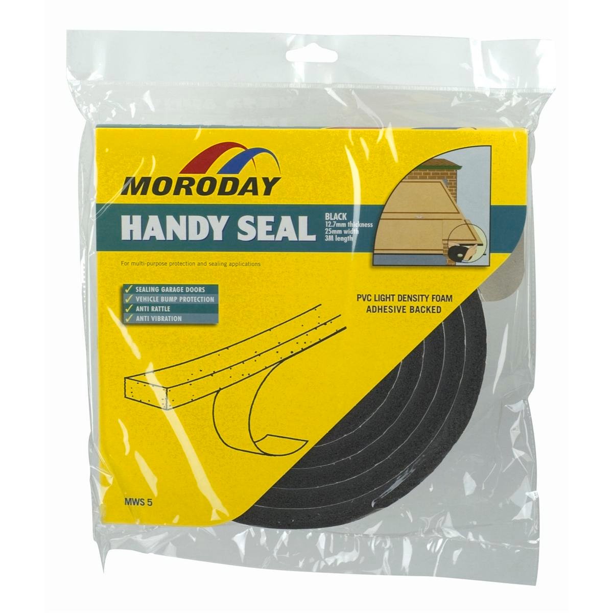 Moroday Handy Seal 12.7 x 25mm x 3m Black Closed Cell PVC Foam Self Adhesive Garage Weatherseal