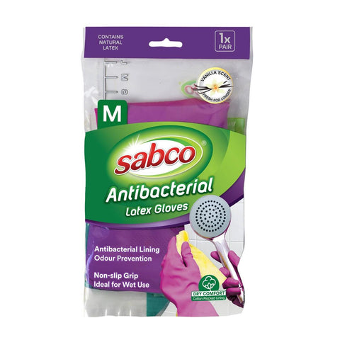 Sabco Antibacterial Latex Gloves - Medium - Latex - Household Use - SuperSaverAU - view 1