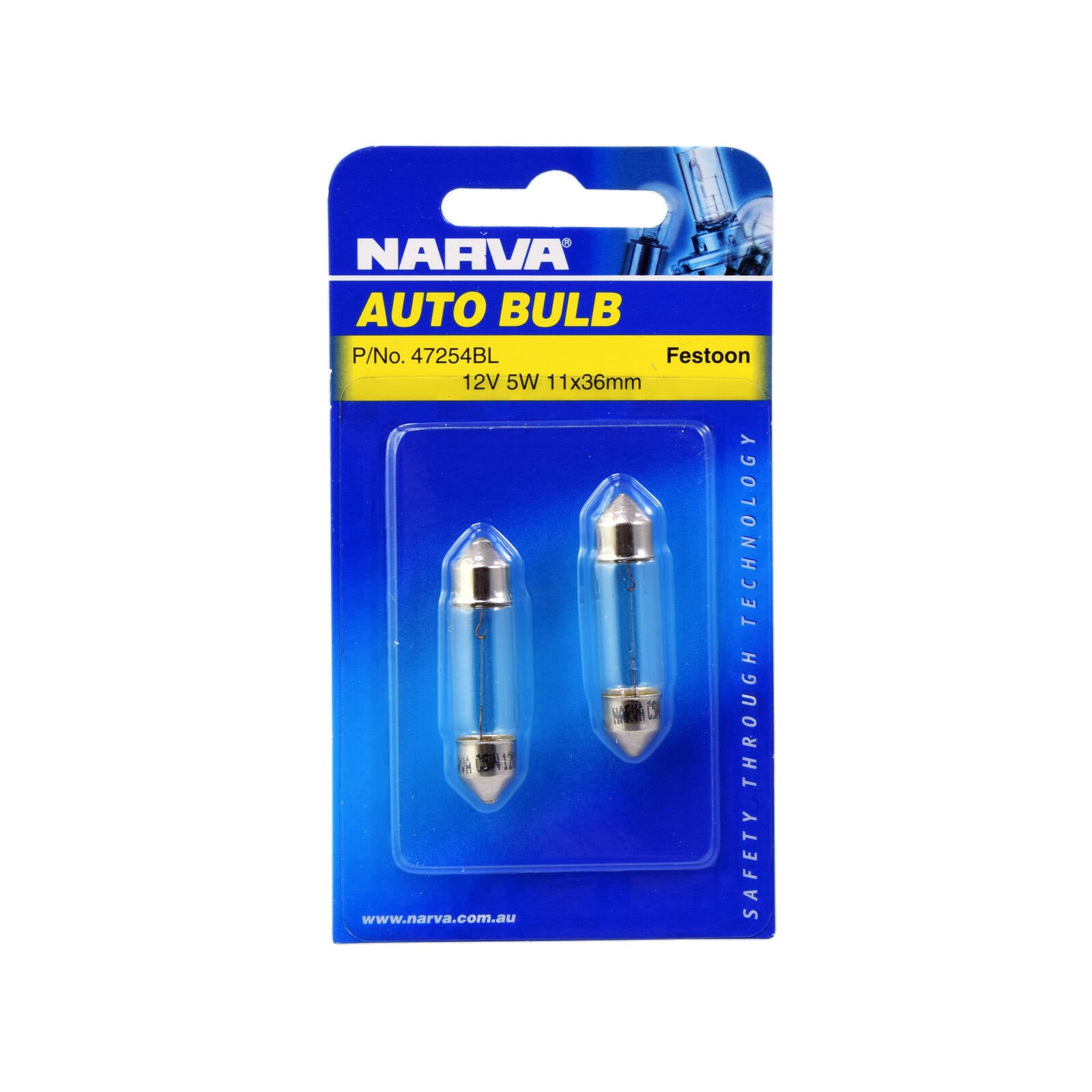 Narva 12V 5W SV8-5.8 T-11mm Incandescent Festoon Globe 2 Pack 47254BL