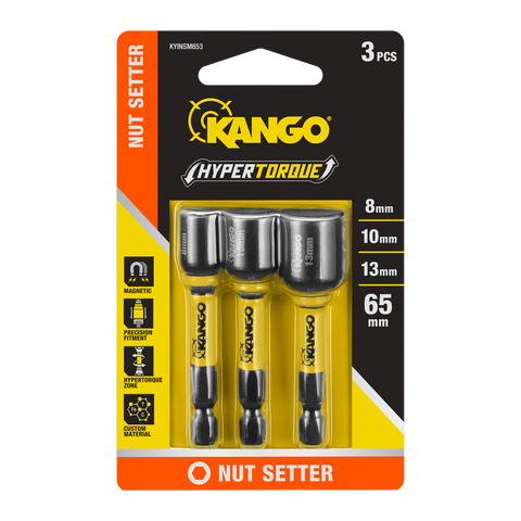 Kango 65mm Hypertorque Metric Magnetic Nut Setters - 3 Pack, 8/10/13mm