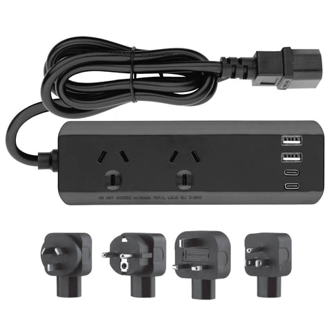 Arlec Travel Adaptor Kit Powerboard 2 Outlet with PD30W USB-C Charging Black PB2UTC-B