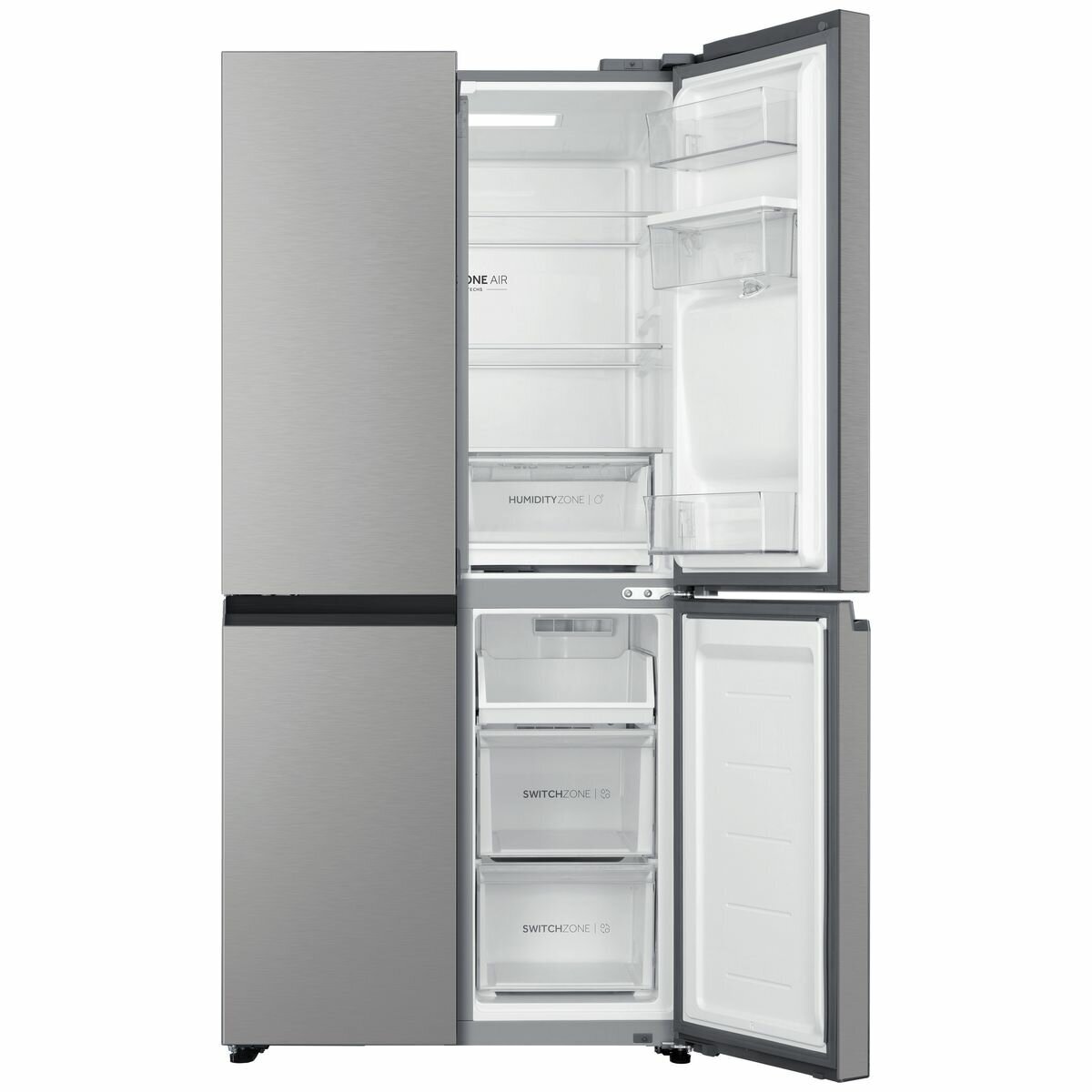 Haier 508L Quad Door Fridge - Satina Silver - Non-Plumbed Water Dispenser - SwitchZone - HRF580YHS