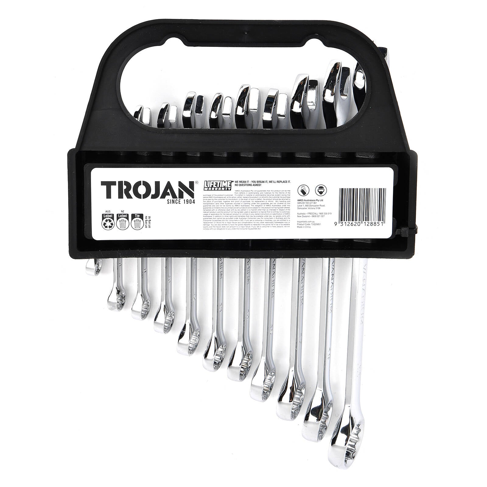 Trojan 11 Piece Metric Combination Spanner Set 6mm-22mm, Chrome Vanadium