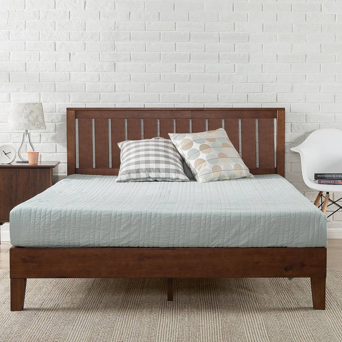 Zinus King deluxe solid wood bed frame - dark brown pine, panelled headboard - AU-PWPBBHE-12K